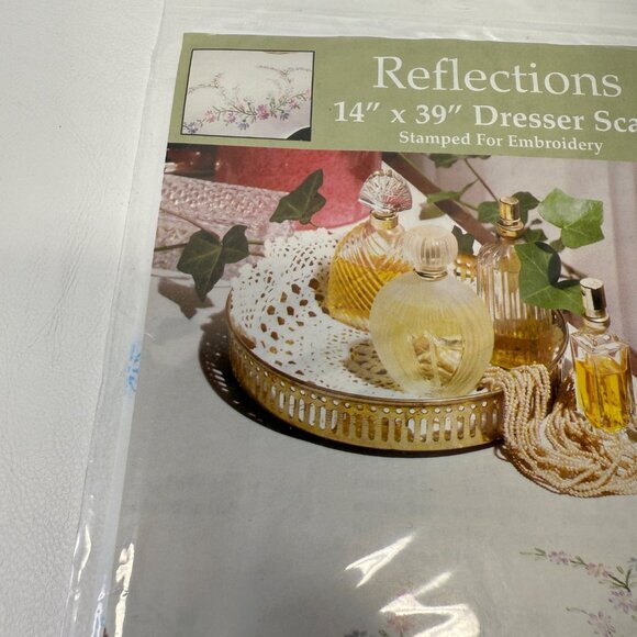 Tobin Reflections Dresser Scarf 14"x39" Stamped for Embroidery T231004 Floral - Picture 3 of 6